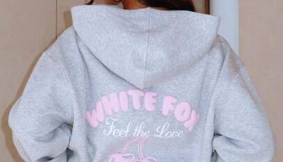 White Fox Hoodie Grey And Pink